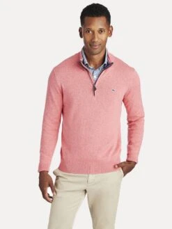 Vineyard Vines Men's Palm Beach Cotton-Cashmere 1/4 Zip Sweater -ST.BERNARD 1e0376 jettyred ee704d09 459d 41e4 bcb0 fd998ef940eb