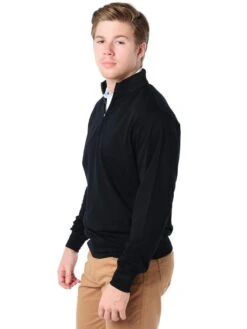 Peter Millar Men's Heather Interlock Quarter Zip Pullover -ST.BERNARD mc0k40 blackalt1
