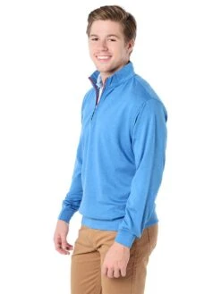 Peter Millar Men's Heather Interlock With Contrast Quarter-Zip -ST.BERNARD mf16k40 hawaiianbluealt1