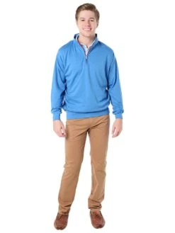 Peter Millar Men's Heather Interlock With Contrast Quarter-Zip -ST.BERNARD mf16k40 hawaiianbluealt3
