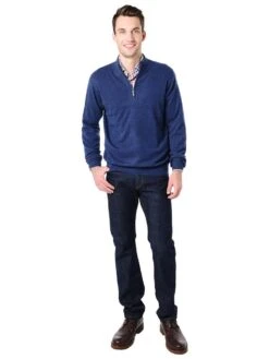 Peter Millar Men's Cashmere 1/4 Zip Pullover -ST.BERNARD mf16s02 navyalt1