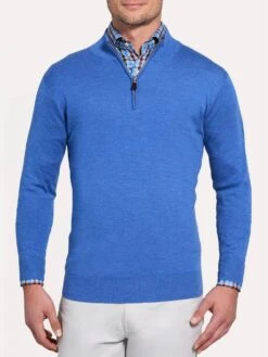 Peter Millar Men's Crown Comfort Cashmere Quarter-Zip Sweater -ST.BERNARD mf18s11 plazablue