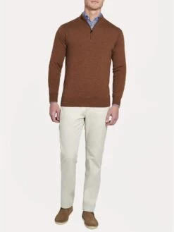 Peter Millar Men's Crown Comfort Cashmere Quarter-Zip Sweater -ST.BERNARD mf18s11 bourbonalt1