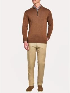 Peter Millar Nappa Trimmed Quarter-Zip Sweater -ST.BERNARD mf18s60 bourbonalt1