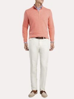 Peter Millar Men's Seaside Cotton Slub Quarter-Zip -ST.BERNARD ms19k29 grapefruitalt2